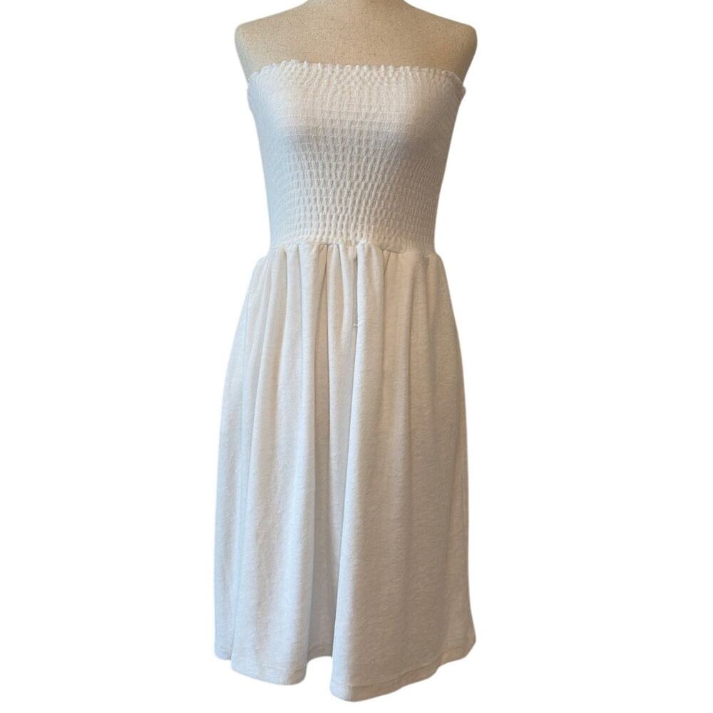 NWOT Beach Riot Smocked Terry Cloth Strapless Dress, White, Women’s Small